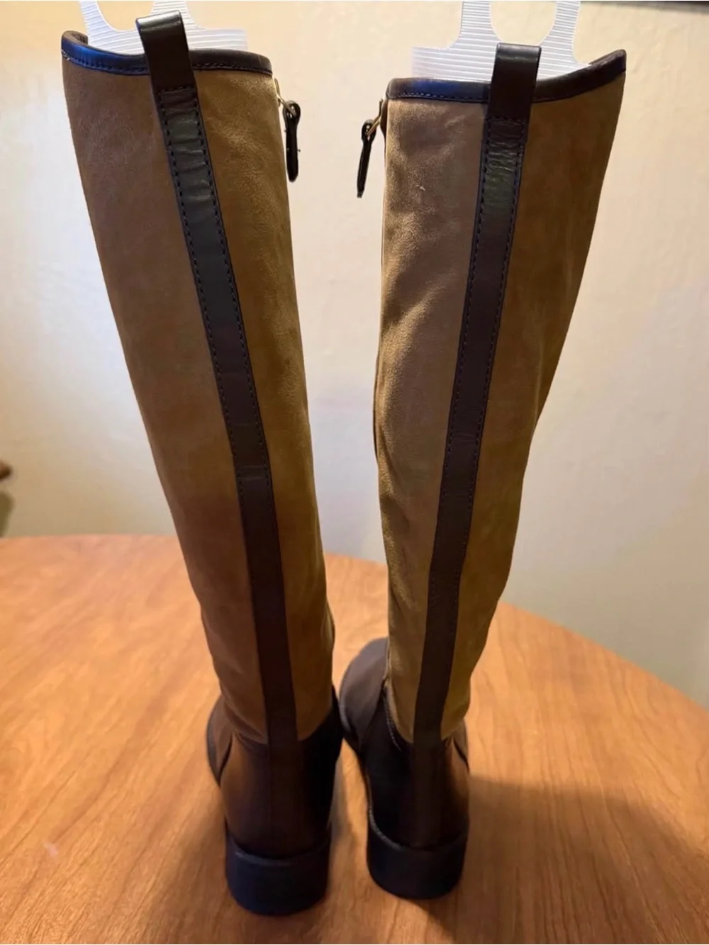 Tory Burch Two-Tone Over-the-Knee Boots in Dark Brown and Tan